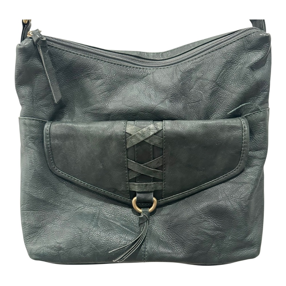 Great American Leatherworks Green Leather Hobo Shoulder Bag Tassel Boho
